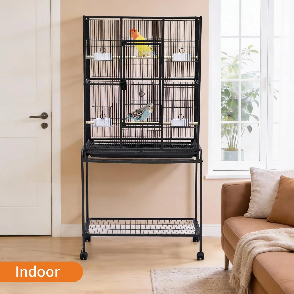 HiMISS Bird Cage With Rolling Stand And Storage Shelf