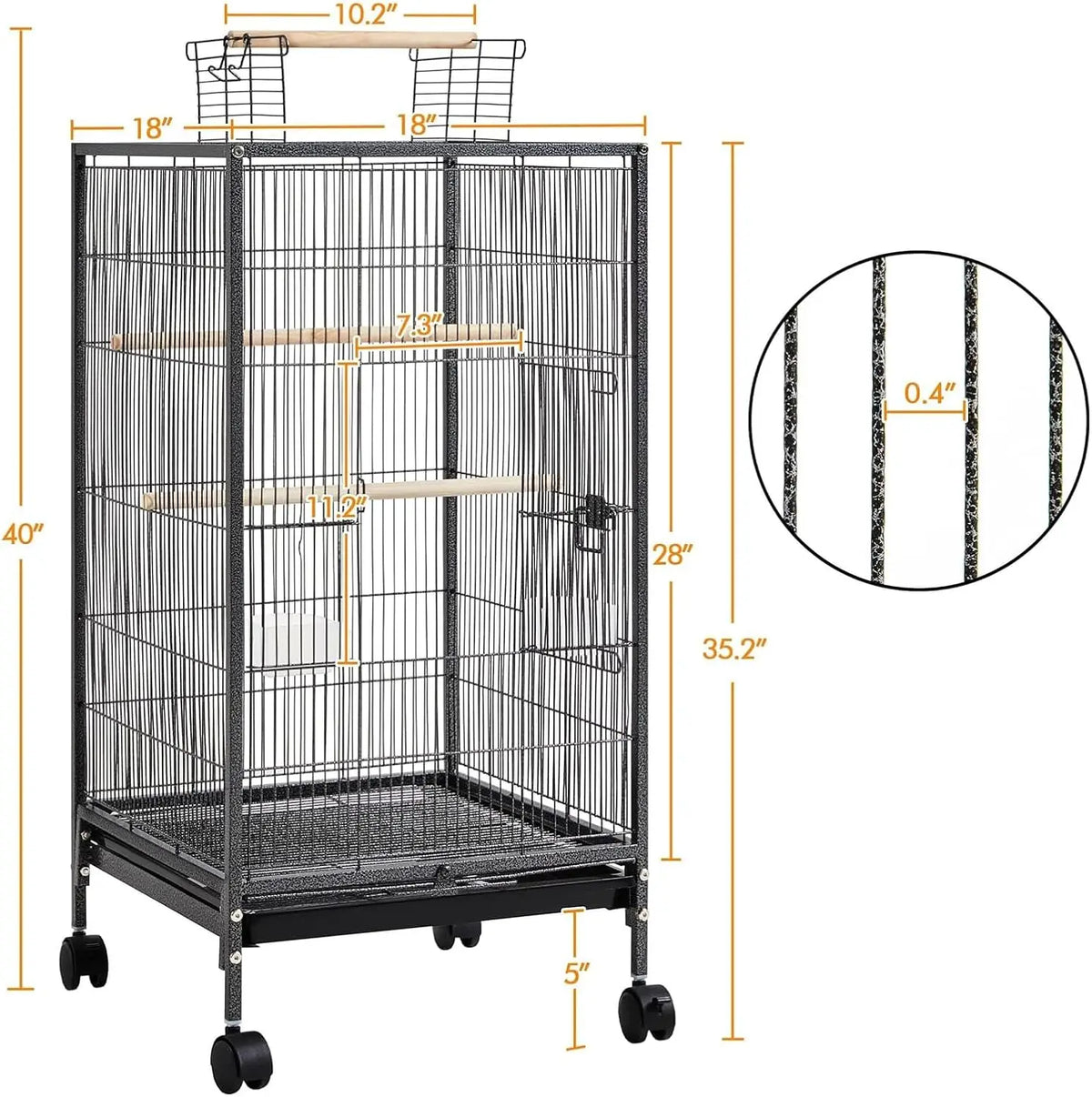 HiMiss Open Top Parrot Cage With Rolling Stand And Tray