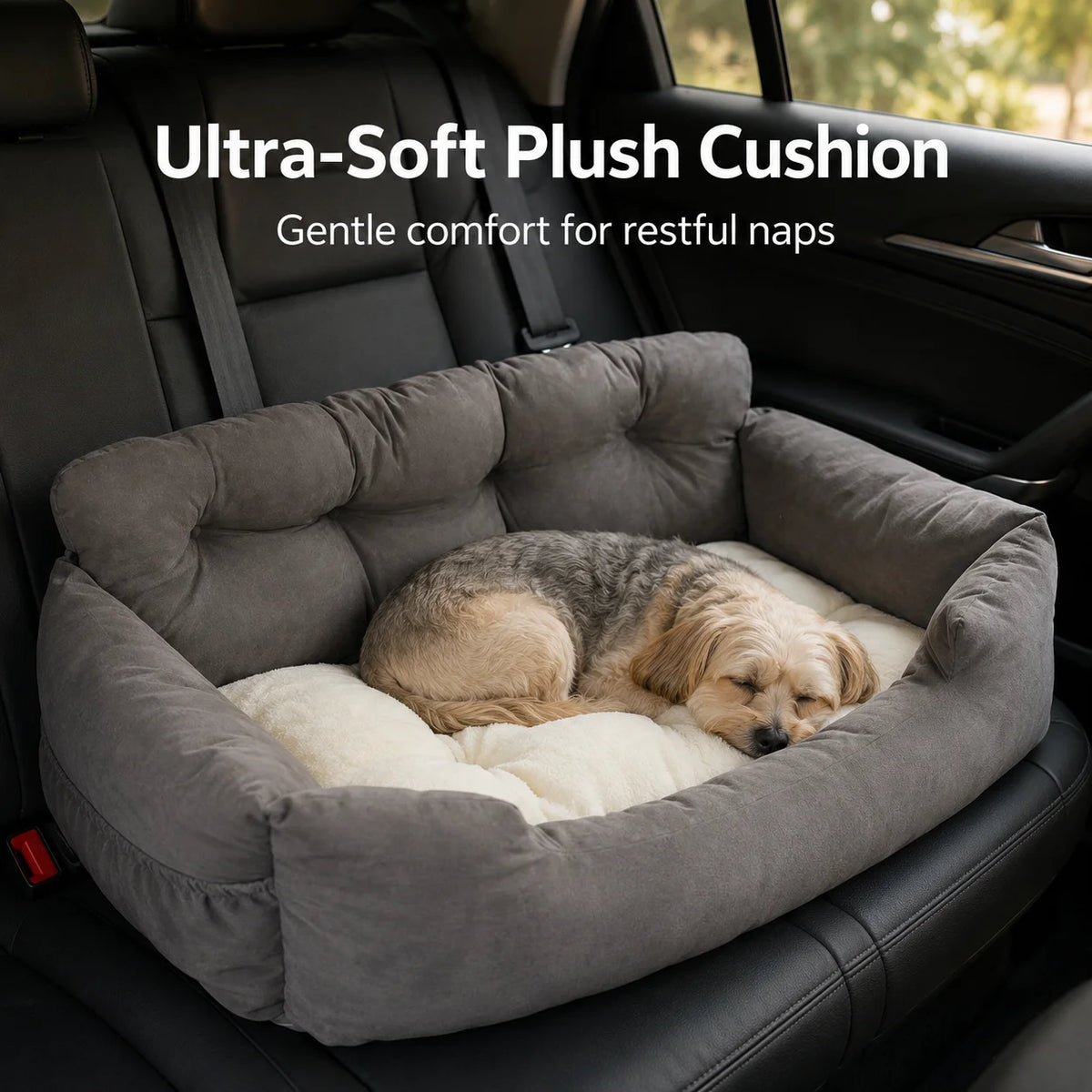 Waterproof Dog Car Booster Seat With Safety Leash Storage Pockets
