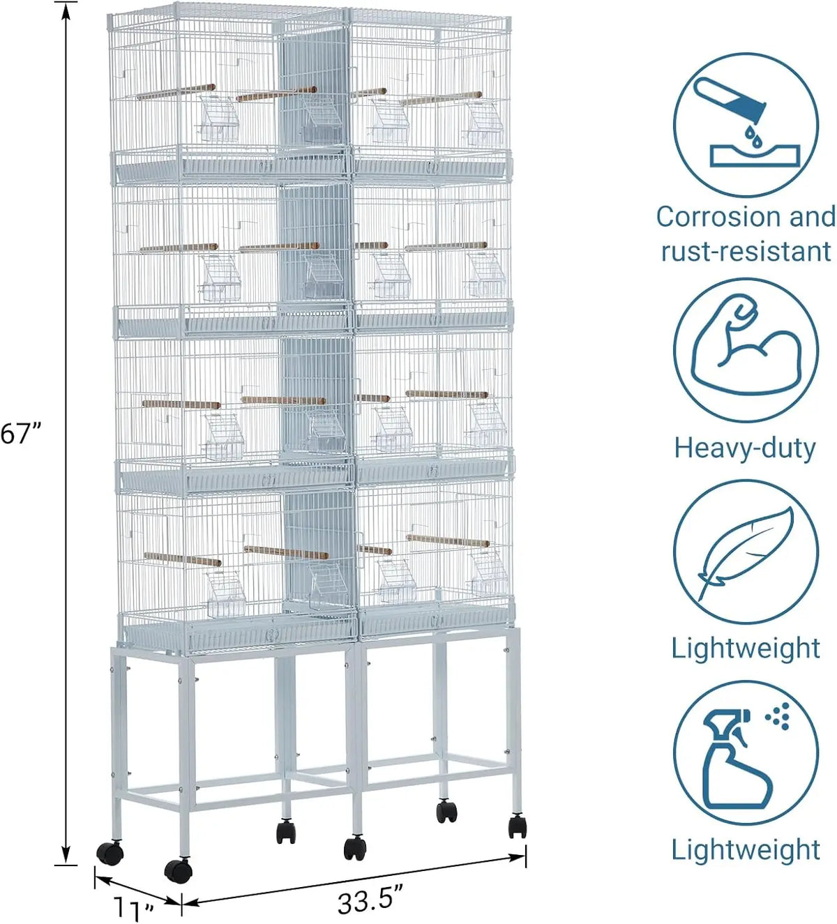 Spacious Stackable Birdcage With Detachable Storage Shelf And Casters