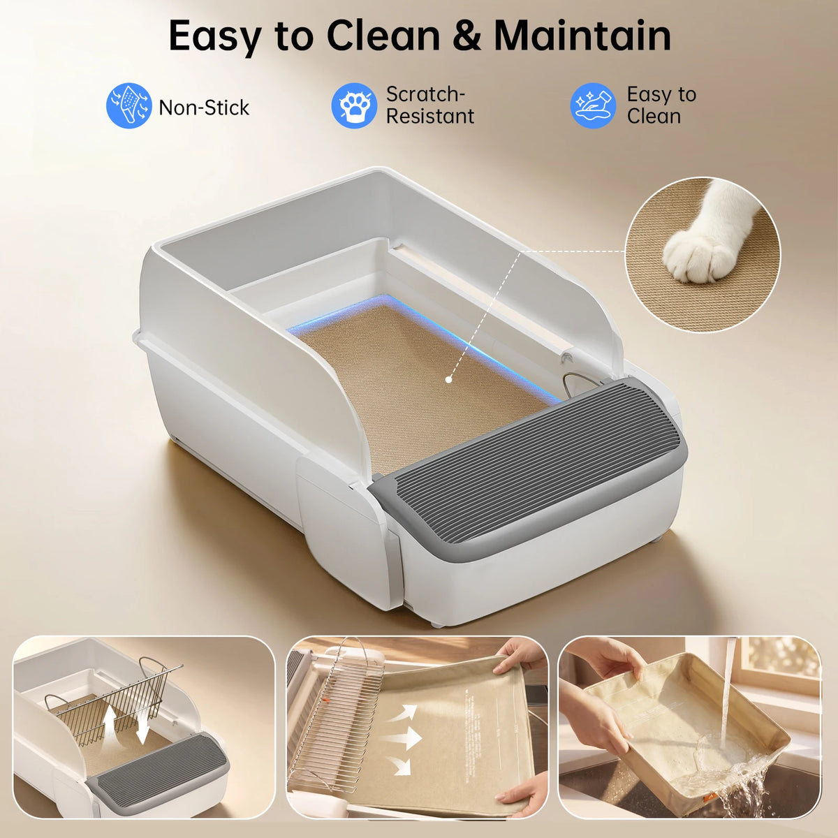 Smart App Automatic Self Cleaning Open Cat Litter Box