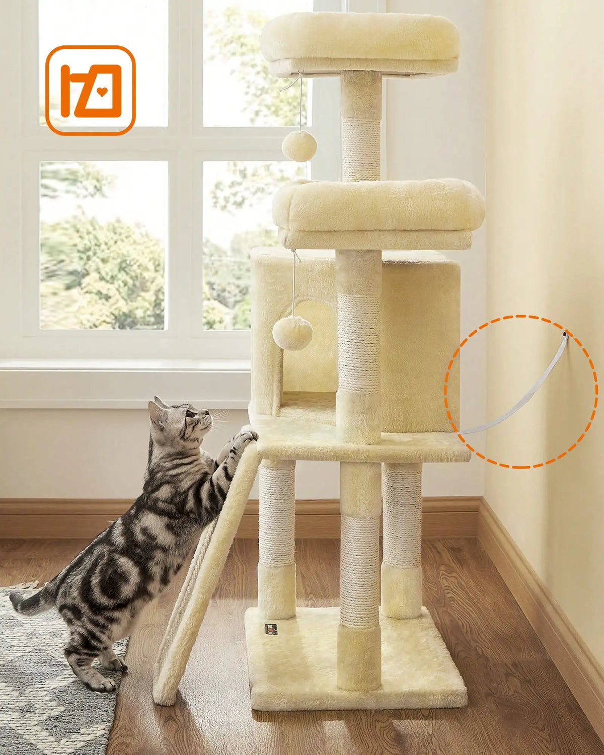 Multi-Level Cat Tower with Scratching Post and Climbing Ramp Perch