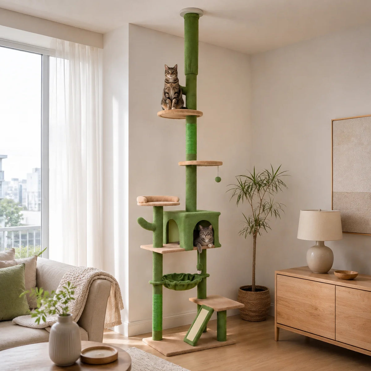 Cactus Shaped Indoor Cat Tree Tower With Scratching Posts