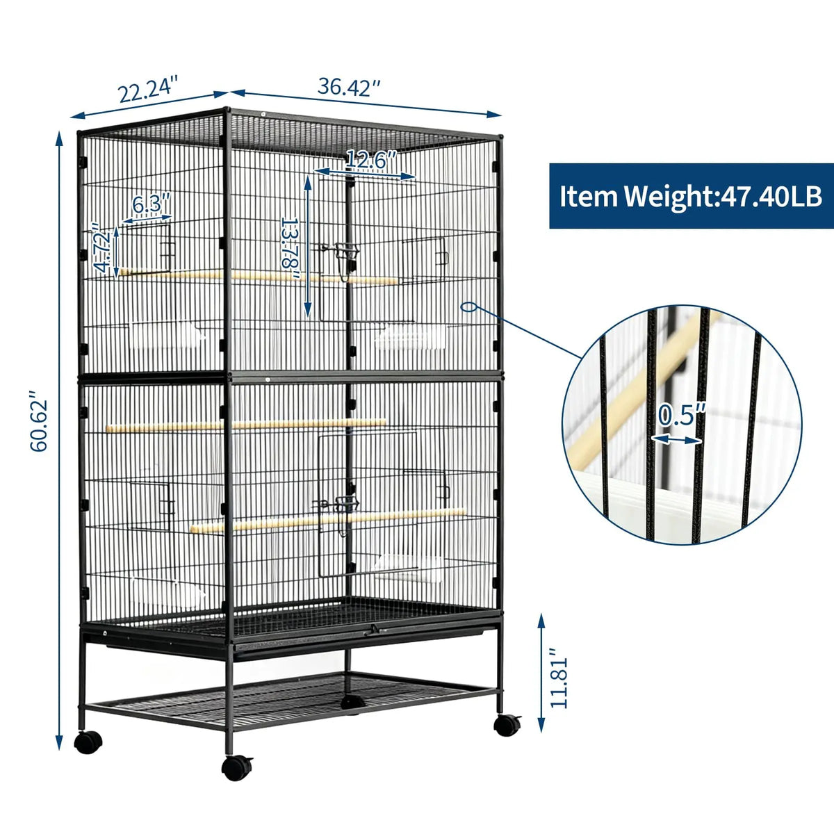 Rolling Bird Cage With Storage Stands And Feed Bowls
