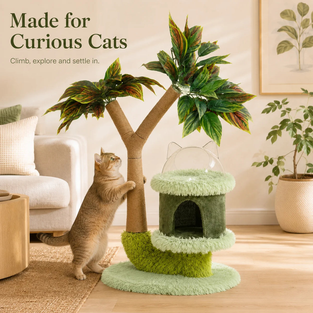 Mango Tree Cat Tree For Small Cats Double Tier Scratching Post Natural Sisal