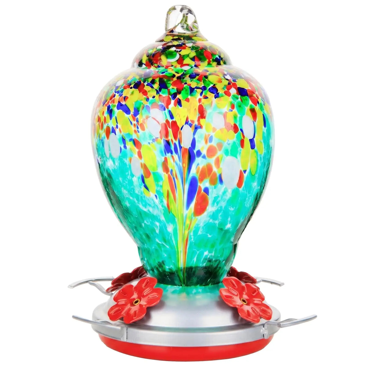 Hand Blown Glass Hummingbird Feeder With Ant Proof Moat Kit