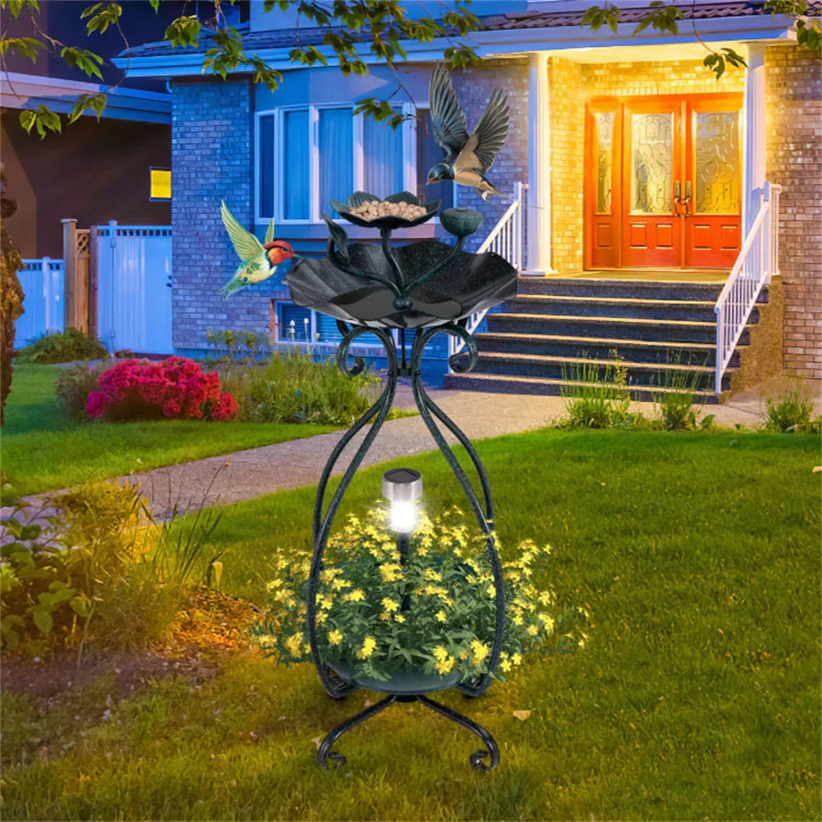 Solar Bird Bath Feeder Combo With Pedestal And Lights