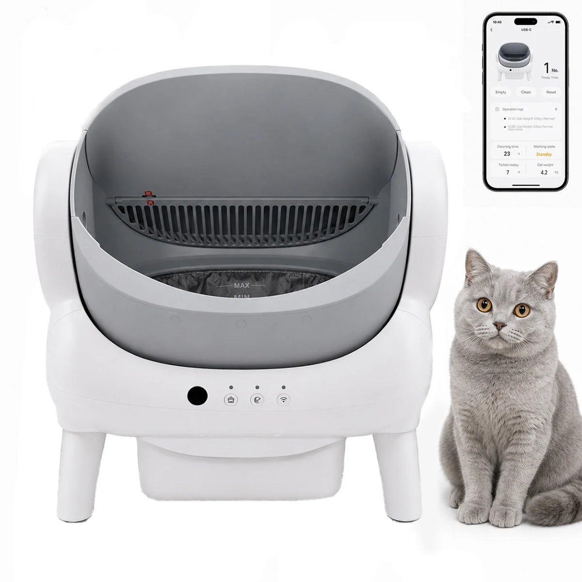 Automatic Self Cleaning Cat Litter Box With Smart App Control