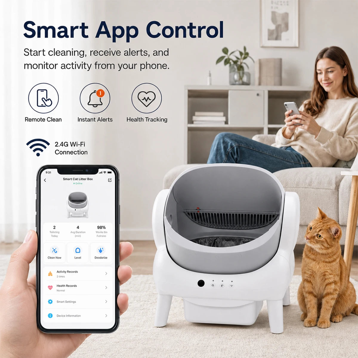 Automatic Self Cleaning Cat Litter Box With Smart App Control