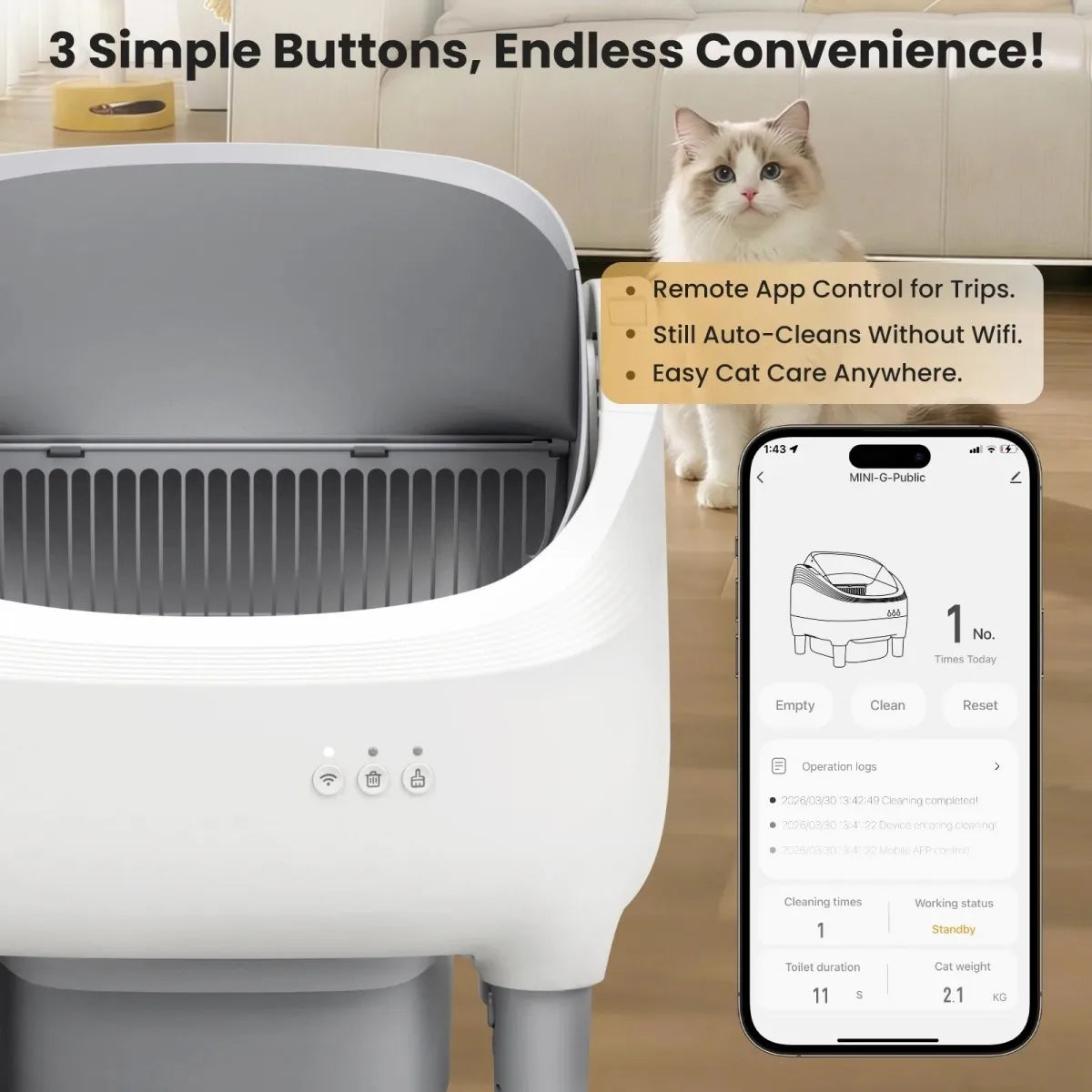 Wifi App Controlled Smart Self Cleaning Cat Litter Box