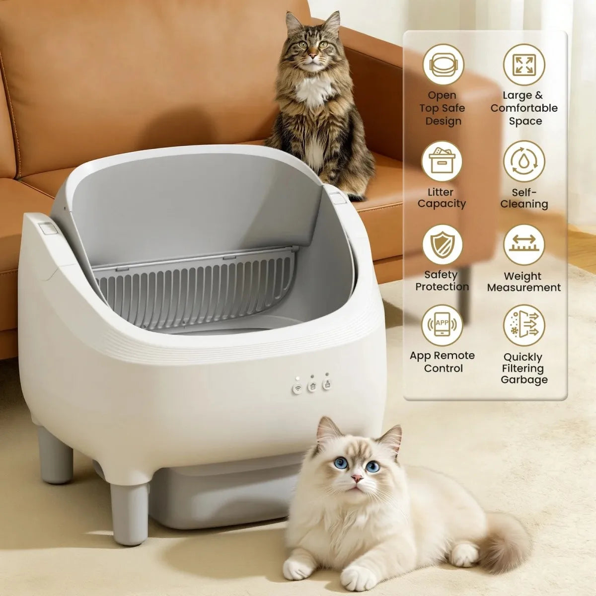 Wifi App Controlled Smart Self Cleaning Cat Litter Box