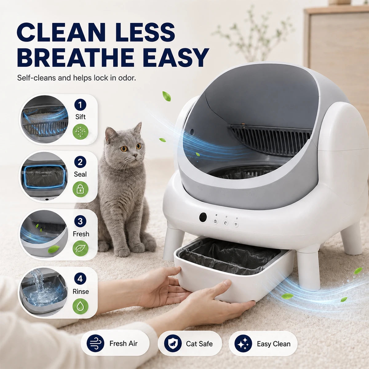 Automatic Self Cleaning Cat Litter Box With Smart App Control