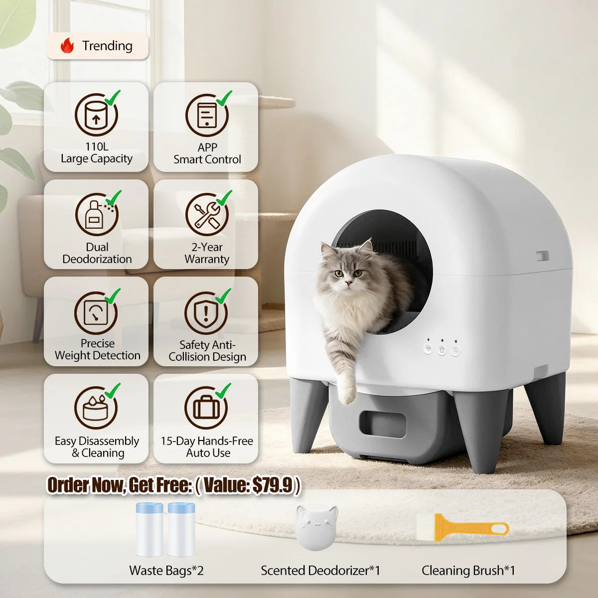 Automatic Smart Self Cleaning Fully Enclosed Cat Litter Box