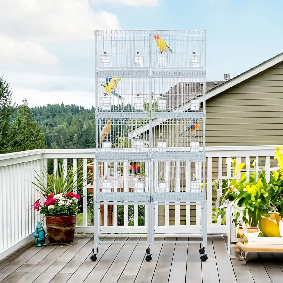 Spacious Stackable Birdcage With Detachable Storage Shelf And Trays