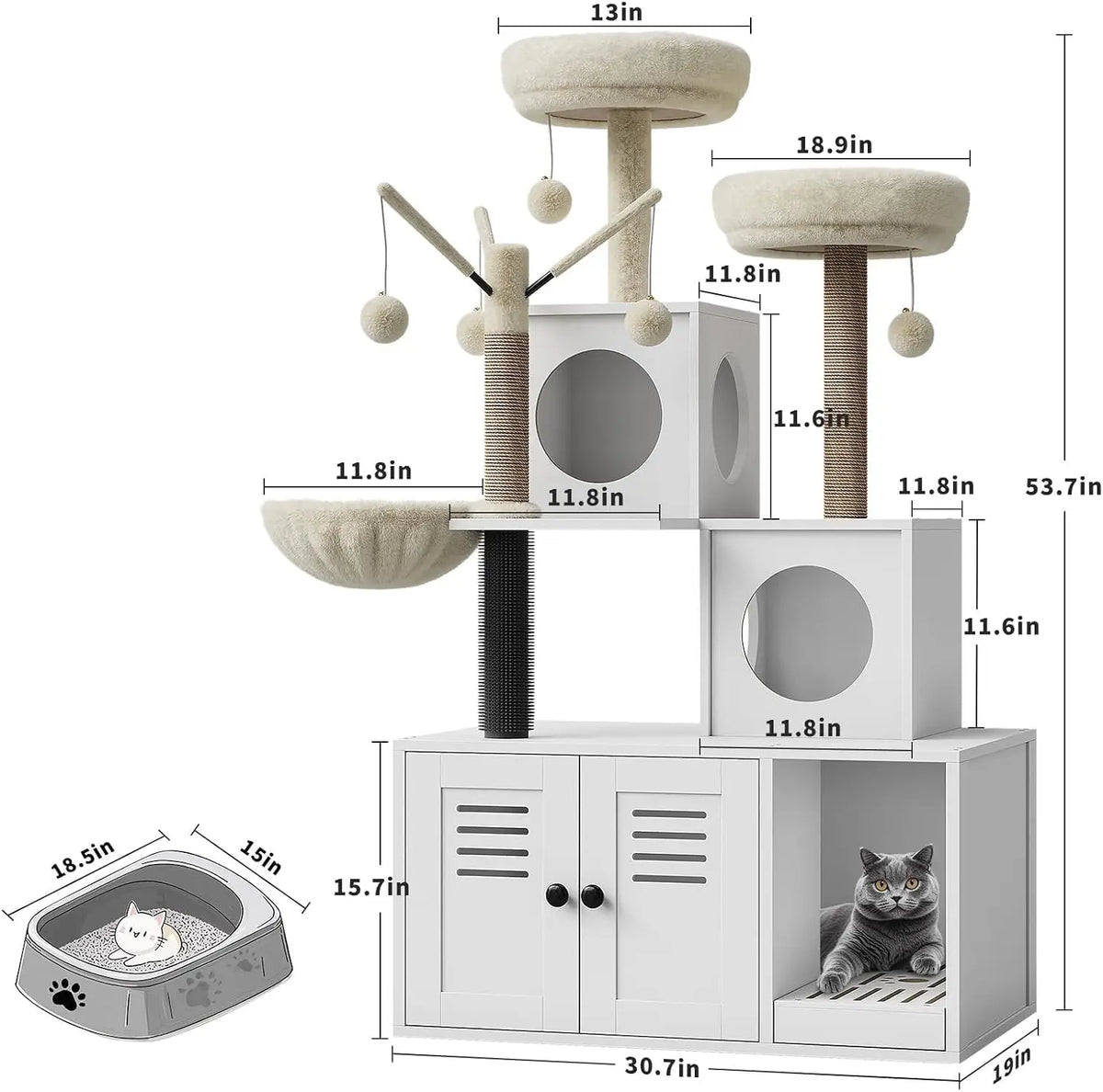 Garvee Cat Tree With Hidden Litter Box And Padded Hammock
