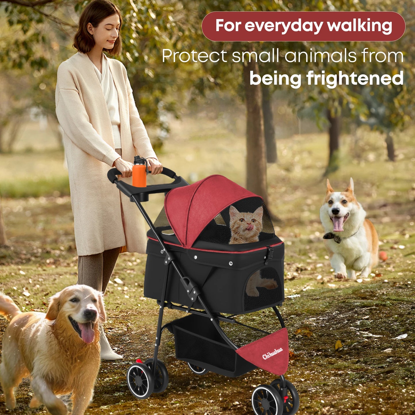 CHIHUAHUA Pet Stroller For Cats And Dogs Three Wheel Foldable