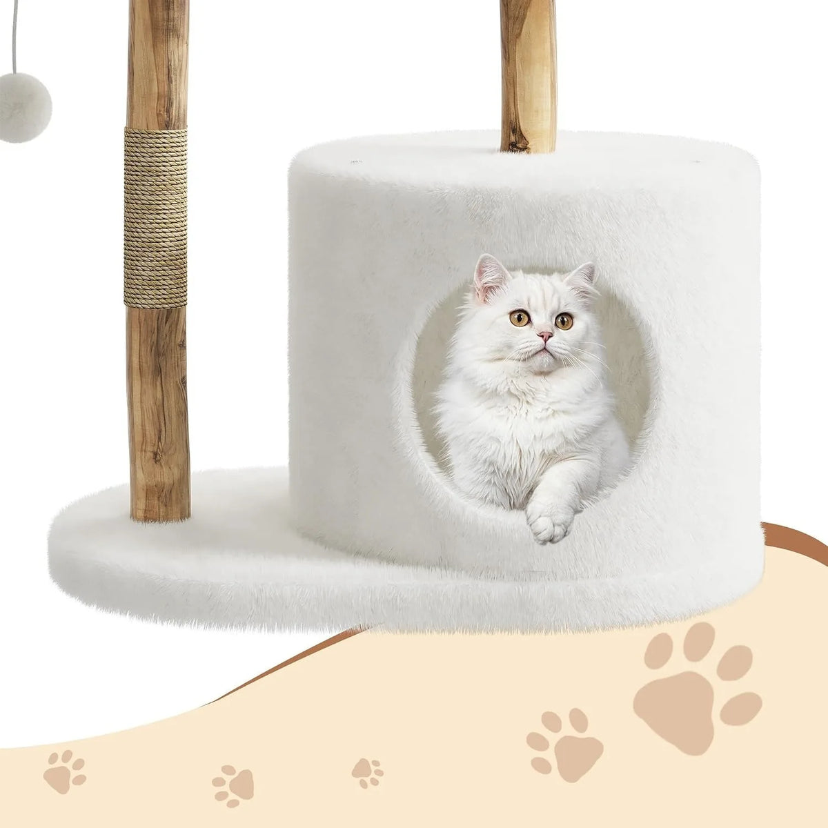 Wooden Rattan Multi Level Cat Tree Tower With Indoor Perches