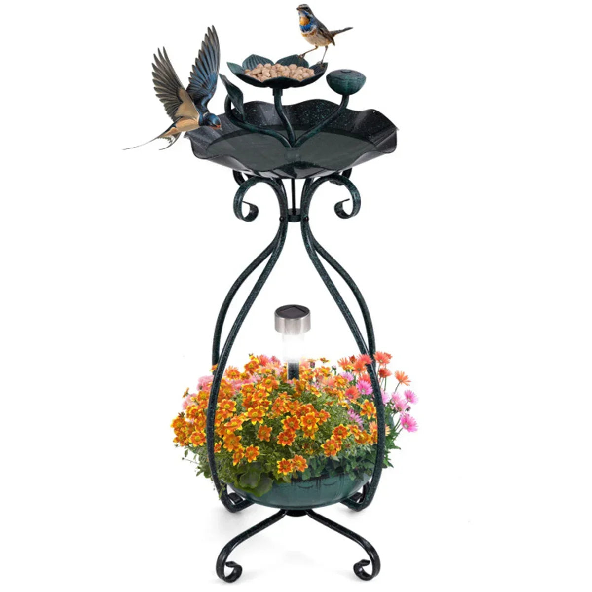 Solar Bird Bath Feeder Combo With Pedestal And Lights