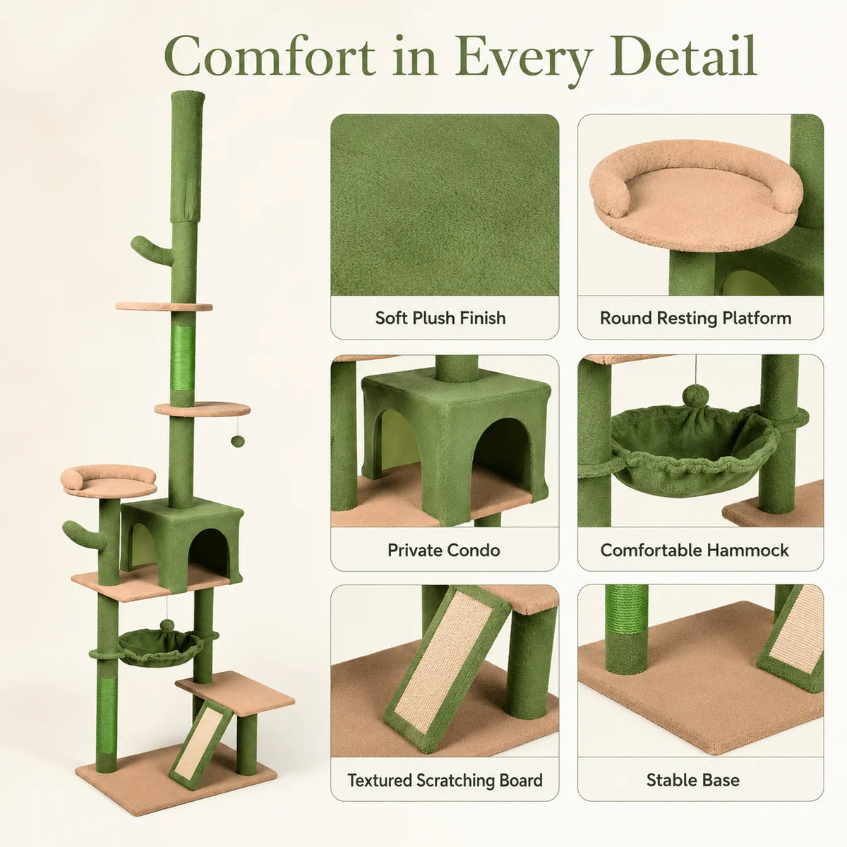 Cactus Shaped Indoor Cat Tree Tower With Scratching Posts