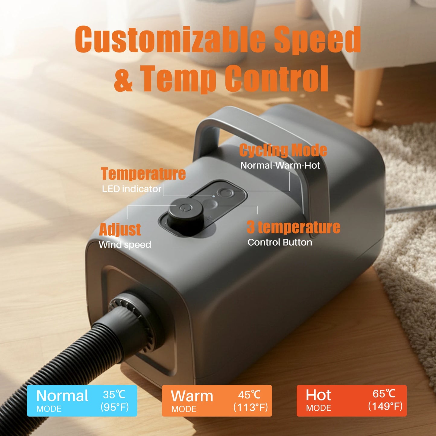 Low Noise Pet Grooming Vacuum Hair Dryer With Four Nozzles