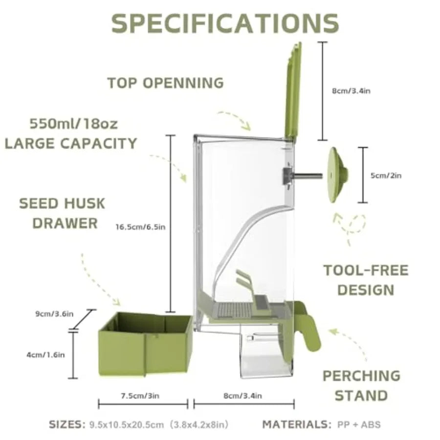 Automatic Bird Feeder With Perch And Anti Spill Protection