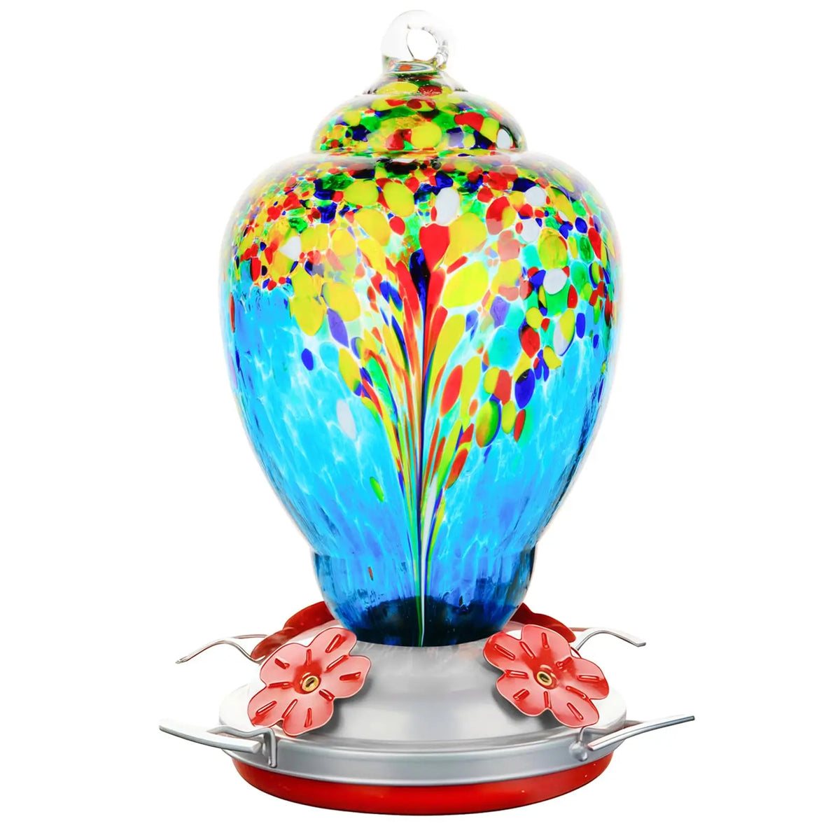 Hand Blown Glass Hummingbird Feeder With Ant Proof Moat Kit