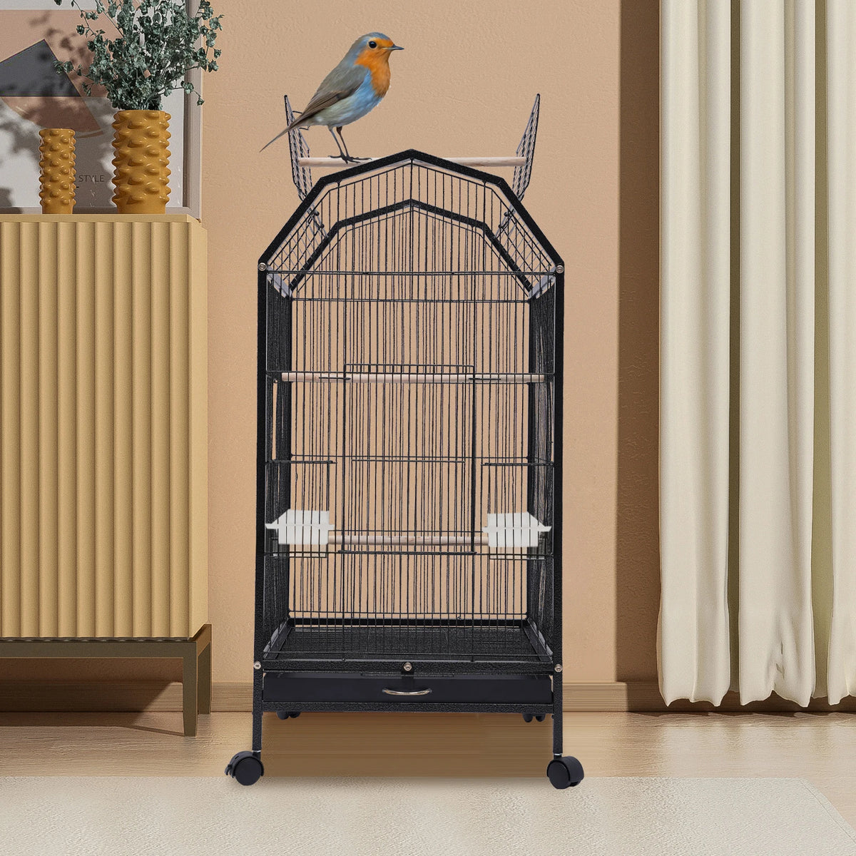 Metal Bird Flight Cage With Stand And Wheels For Parakeets