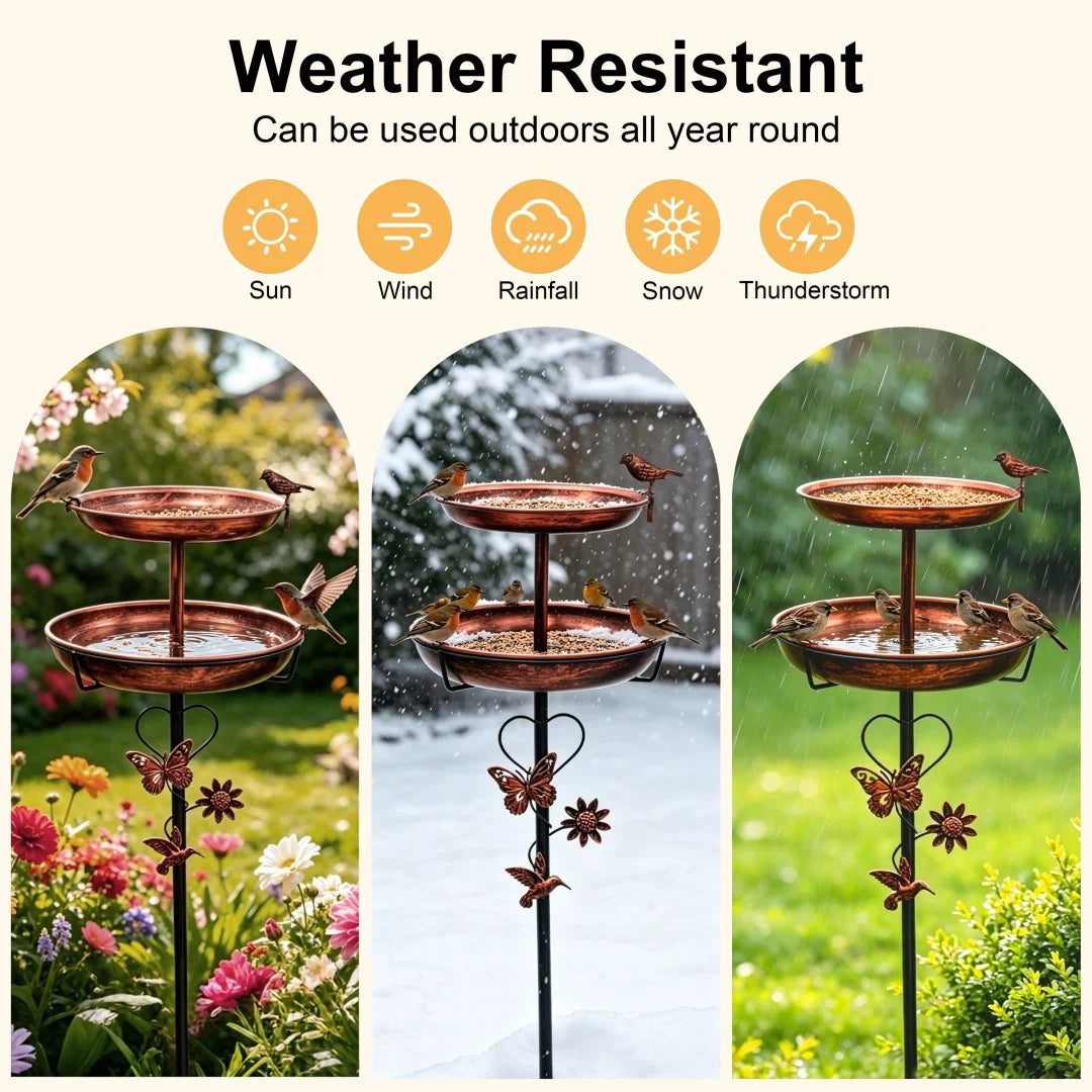 Freestanding Double Layer Bird Feeder With Bird Bath Stand