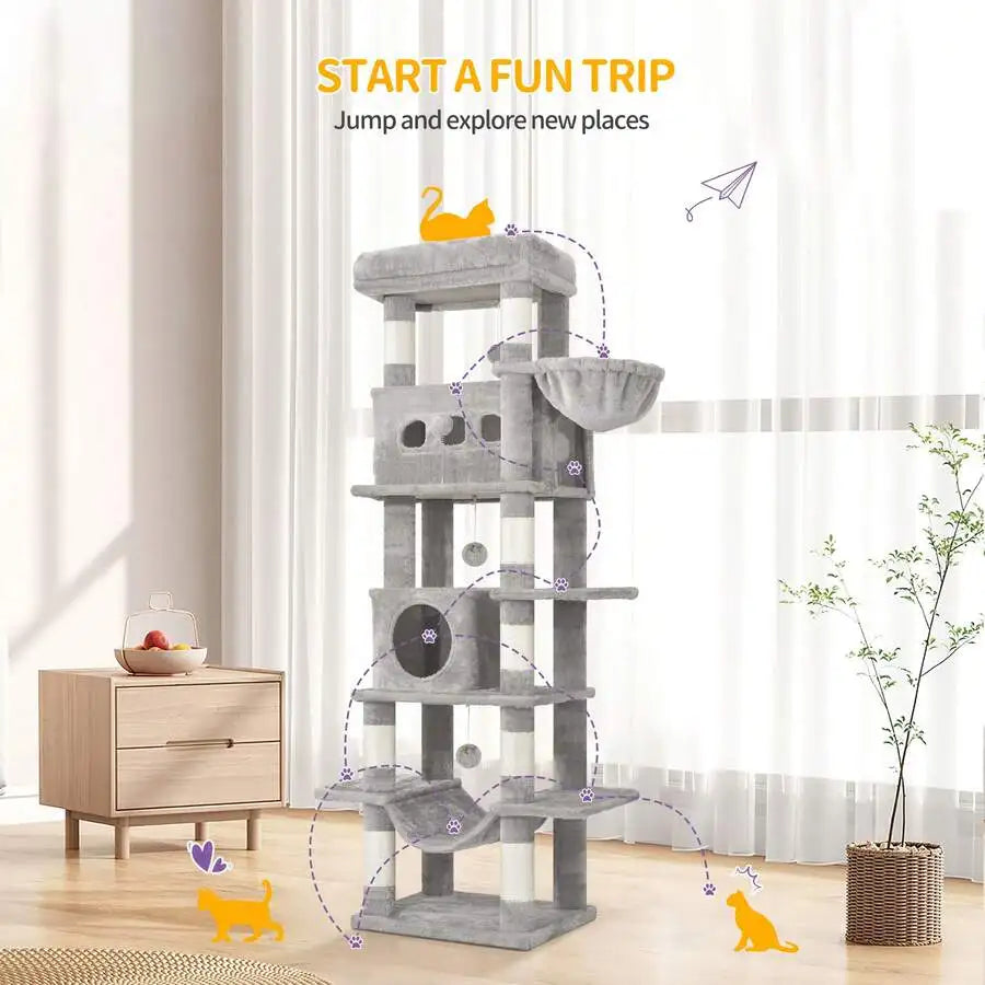 Multi Level Cat Tree Tower With Hammock And Scratching Posts