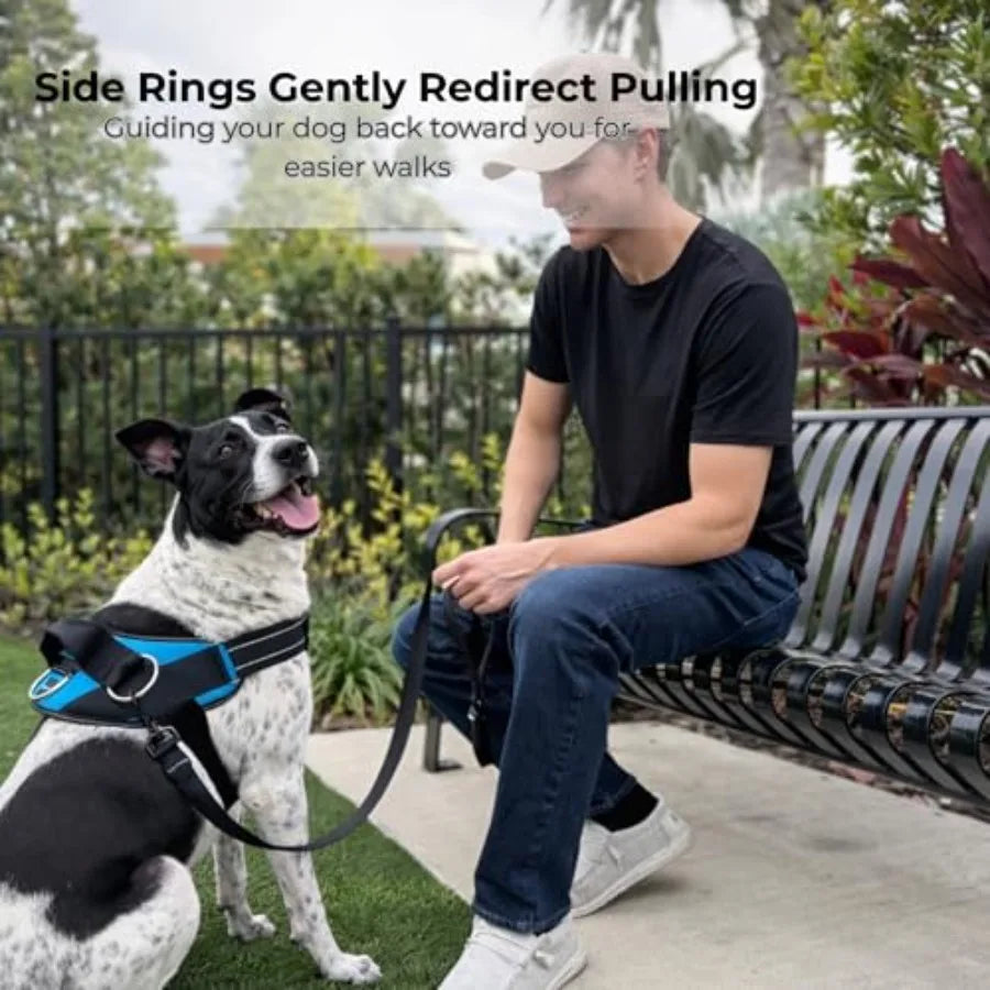 Adjustable Padded Leather Dog Harness With Reflective No Pull Vest