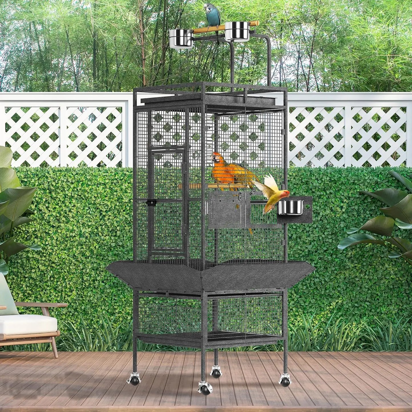 61 Inch Large Bird Cage With Rolling Stand Storage Shelf Slide Out Tray Feeding Bowls Perches For Budgies Small Medium Birds
