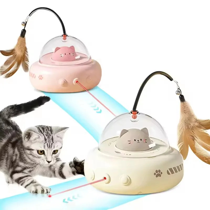 Automatic Electric Interactive Cat Laser And Feather Teaser Toy
