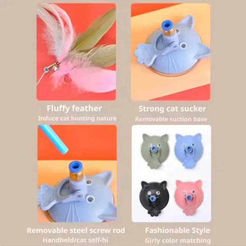 Interactive Cat Feather Wand Toy With Bell And Suction Cup