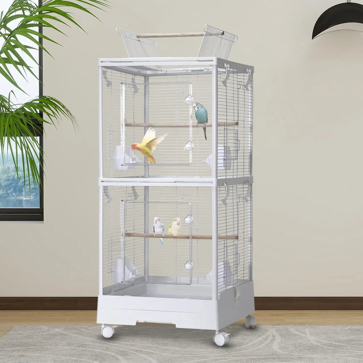 HiMISS Play Top Rolling Bird Cage With Adjustable Dividers