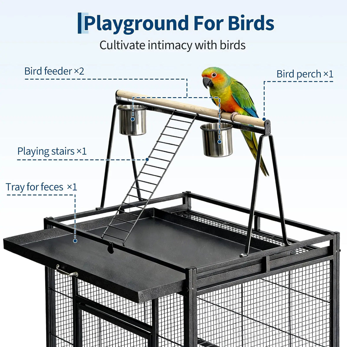 HiMISS Metal Parrot Cage With Rolling Stand And Play Top