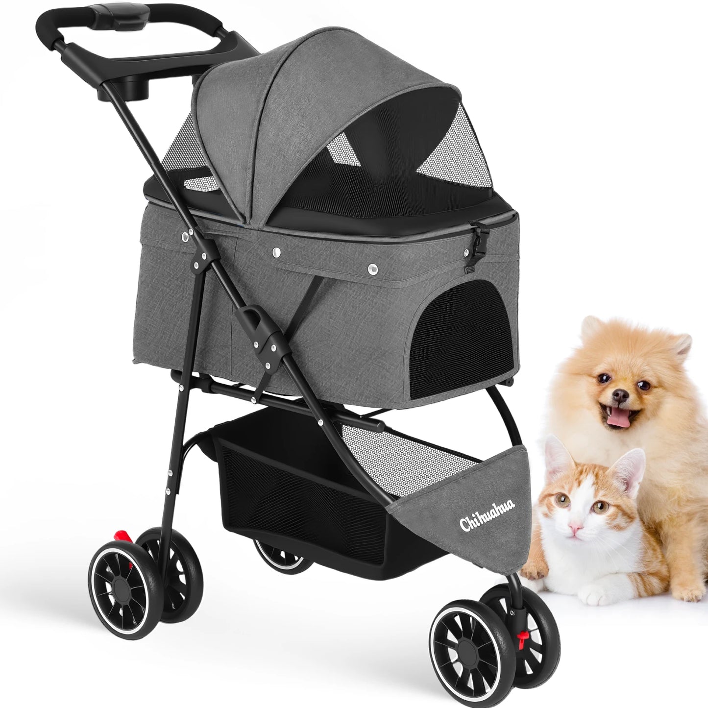 CHIHUAHUA Pet Stroller For Cats And Dogs Three Wheel Foldable