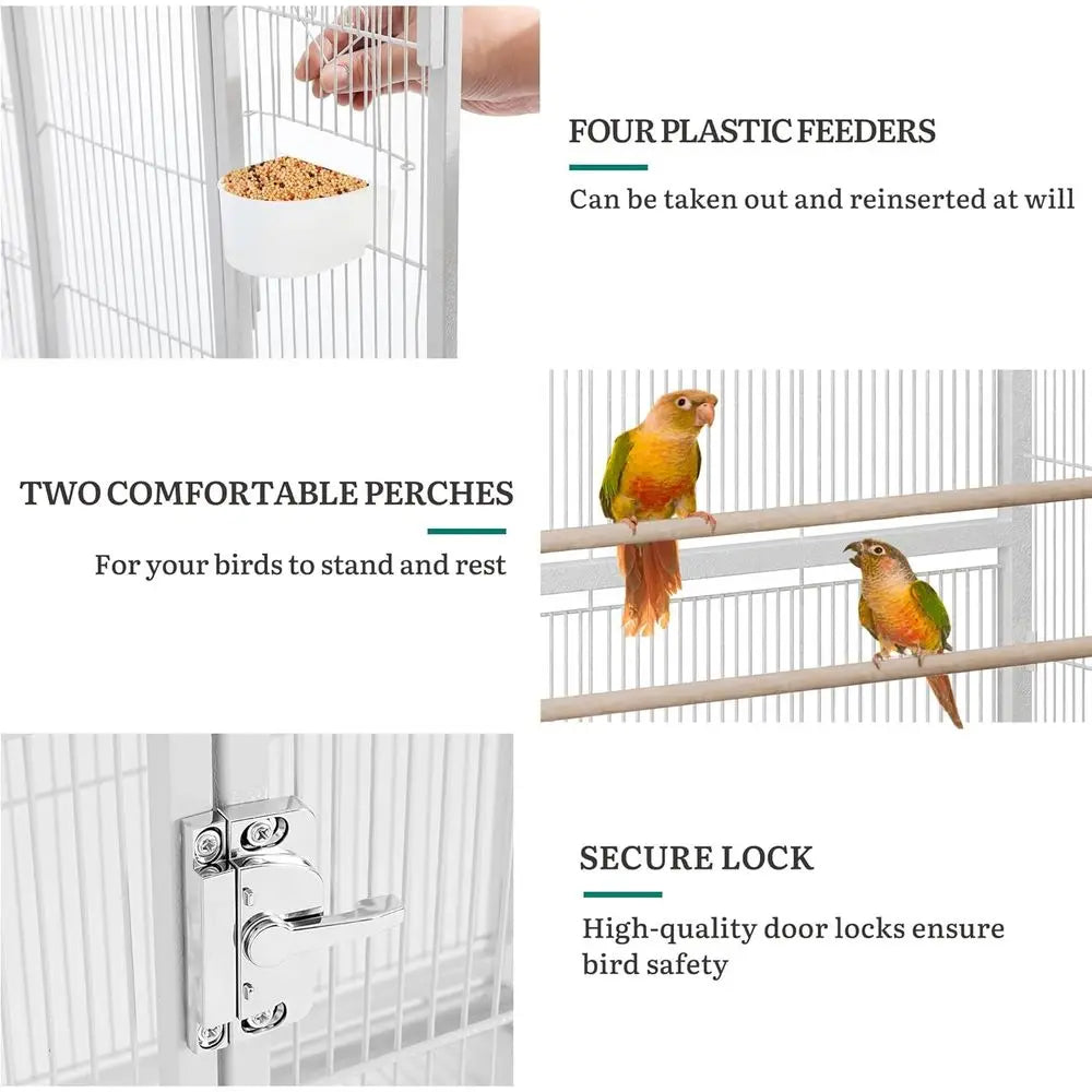 53.9 inches Metal Bird Cage or Paras: Large Parrot Cages with Seed Catcher & Birdcage Cover with Rolling Stand & Brakes or Loveb