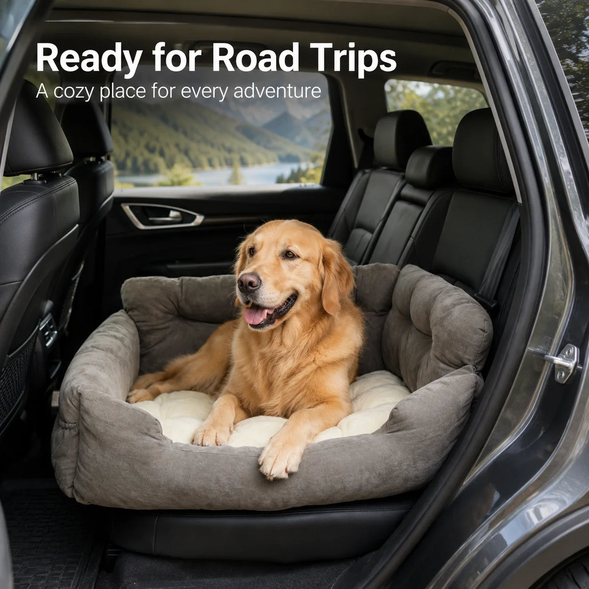Waterproof Dog Car Booster Seat With Safety Leash Storage Pockets