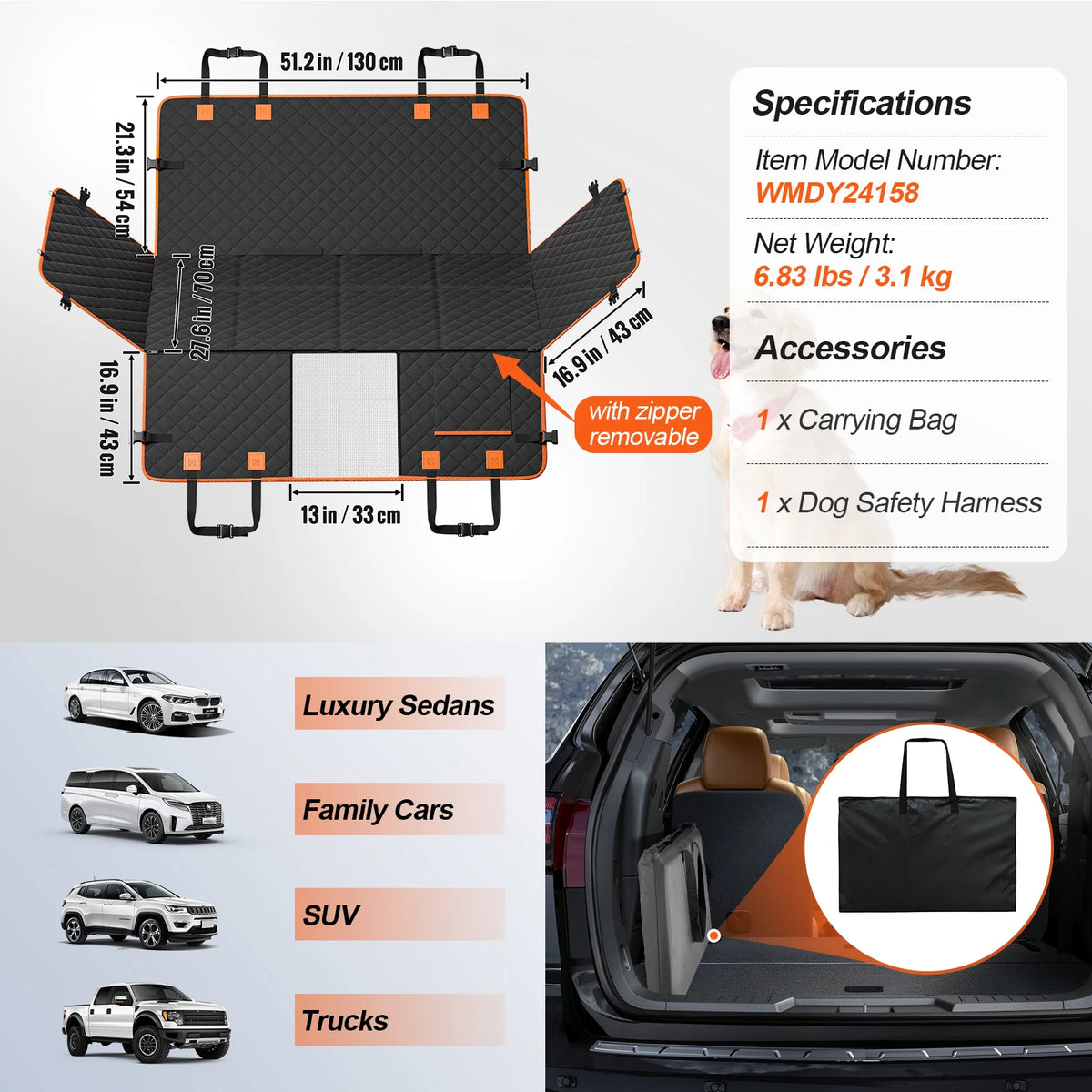SucceBuy Dog Back Seat Extender Car Seat Cover Hammock