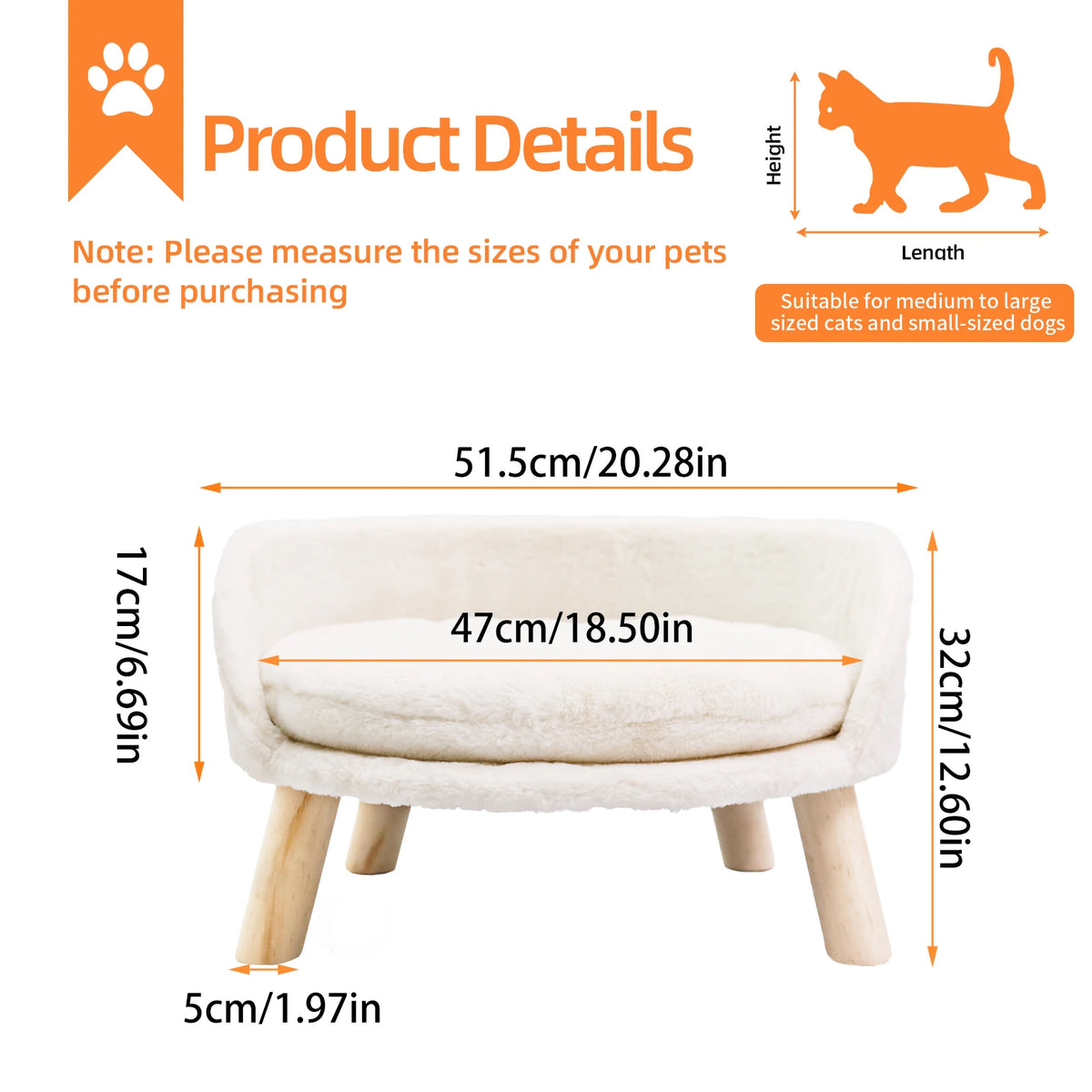 Borwart Elevated Dog Cat Sofa Bed With Removable Waterproof Cushion