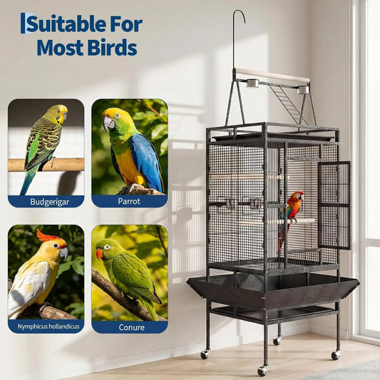 Metal Bird Cage With Removable Tray Stand And Secure Latch