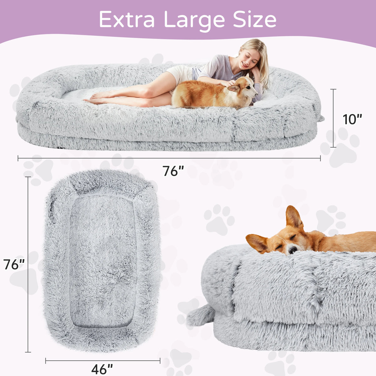 Orthopedic Faux Fur Human Dog Bed With Removable Cover