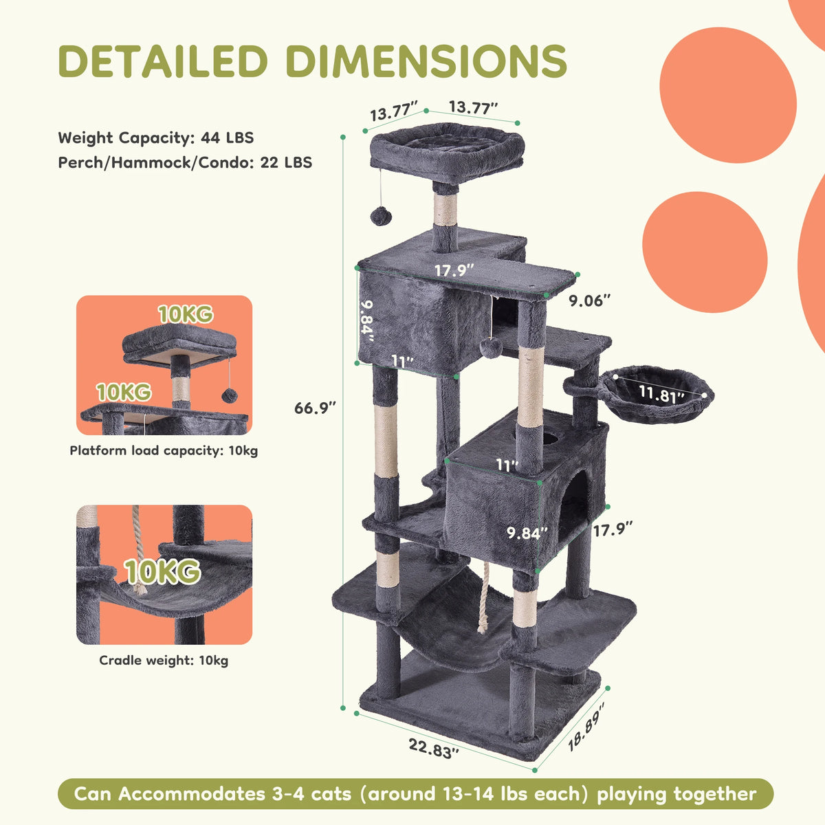 JHK Multi Level Cat Tree Tower With Sisal Scratching Condo