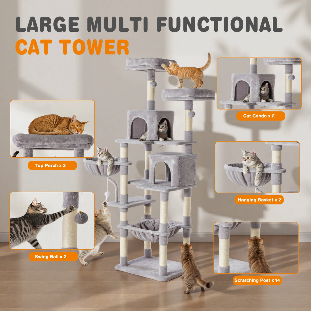 Jhk Multi Level Cat Tree For Indoor Cats With Sisal