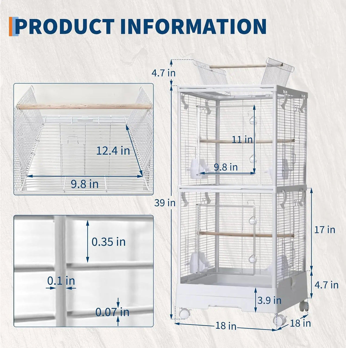 HiMISS Play Top Rolling Bird Cage With Adjustable Dividers