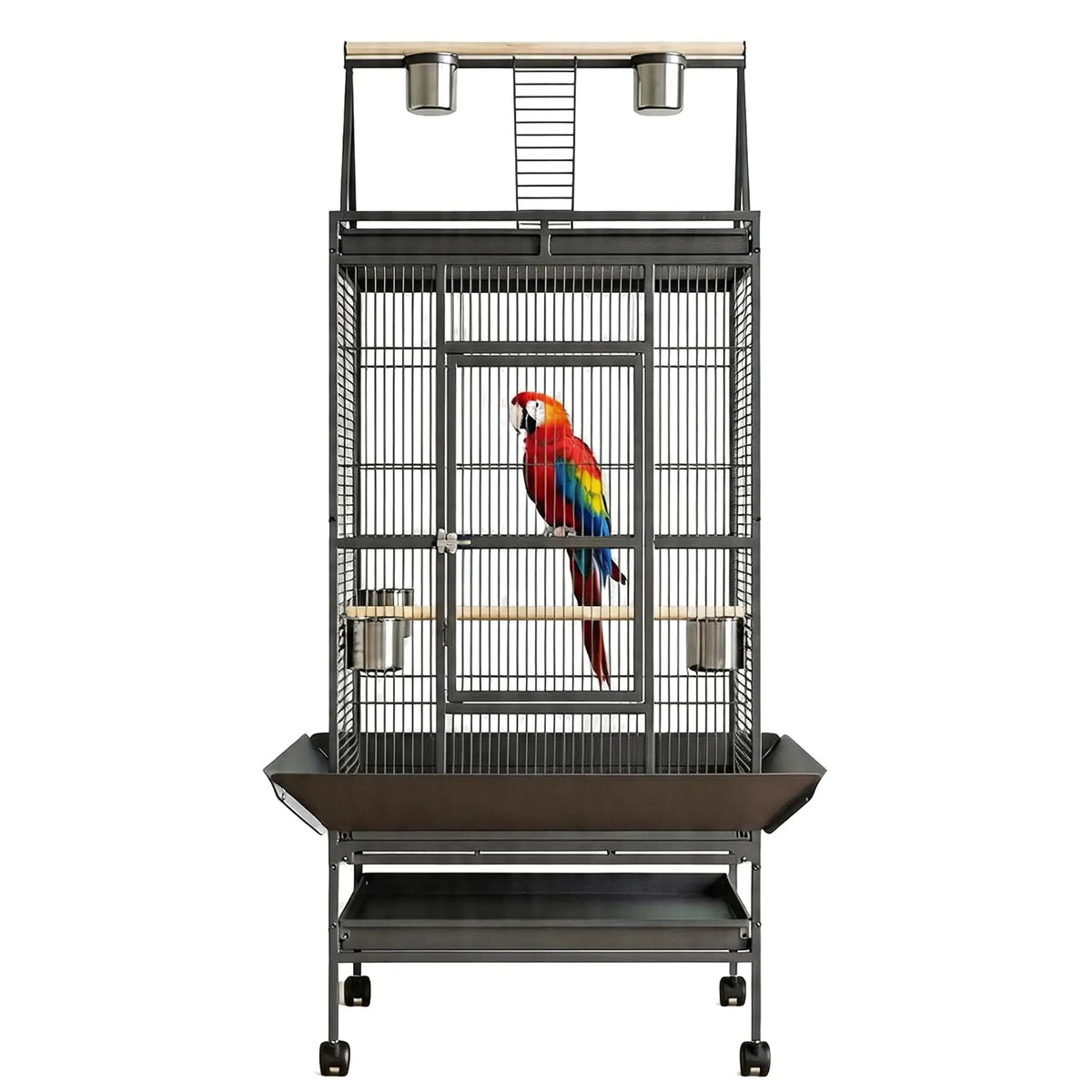HiMISS Metal Parrot Cage With Rolling Stand And Play Top