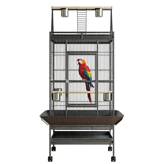 HiMISS Metal Parrot Cage With Rolling Stand And Play Top