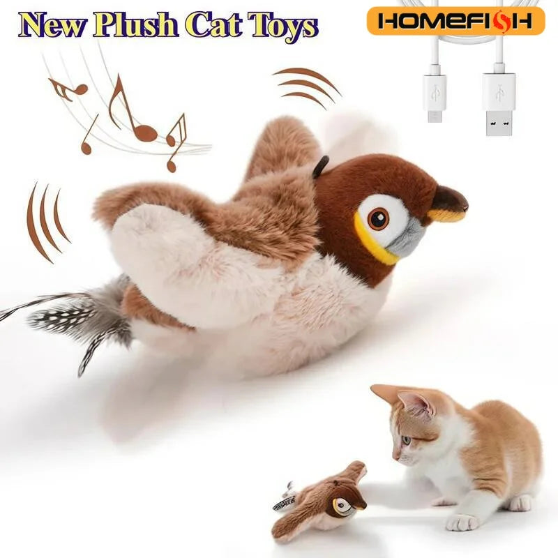 Rechargeable Simulated Bird Interactive Plush Toy For Cats And Dogs