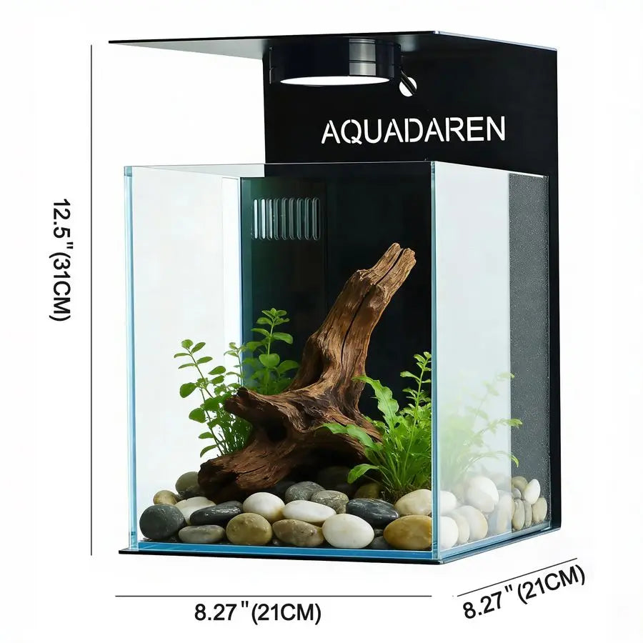 Fish Tank Kit, 2.5 Gallon Betta Fish Aquariums with Filter,Filter Floss,Iron Bracket amp Light,Fish Tanks for Starter, Black7.8L