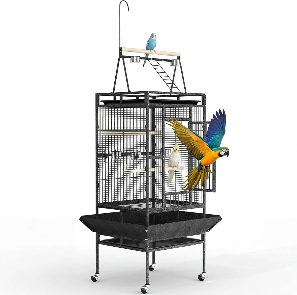 Metal Bird Cage With Removable Tray Stand And Secure Latch